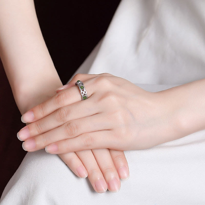 Nimara Ritual 925 Sterling Silver Plated Gold Cyan Jade Braided Design Success Luck Adjustable Ring