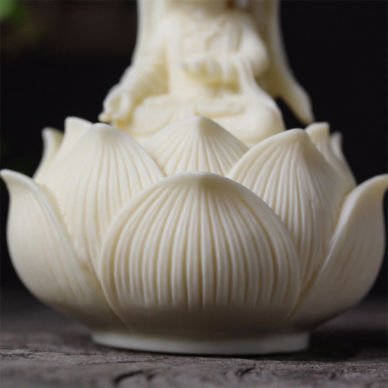 Nimara Ritual Mini Ivory Fruit Kwan Yin Avalokitesvara Lotus Wealth Desk Decoration