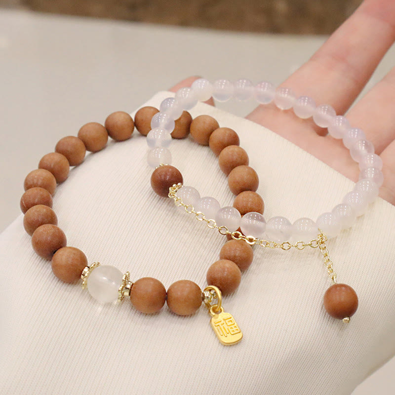 Nimara Ritual Sandalwood Cat's Eye Fu Character Charm Protection Bracelet