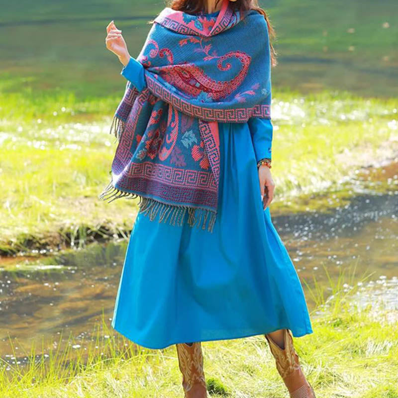 Nimara Ritual Tibetan Flowers Leaves Pattern Design Shawl Cozy Travel Scarf Wrap