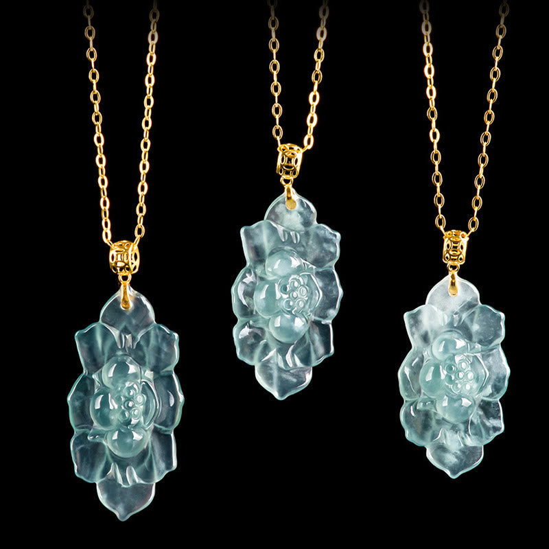 Nimara Ritual Natural Jade Lotus Pattern Prosperity Titanium Steel Chain Necklace Pendant