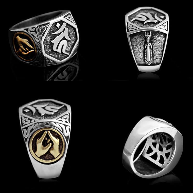 Nimara Ritual 925 Sterling Silver Sanskrit Design Carved Protection Adjustable Ring
