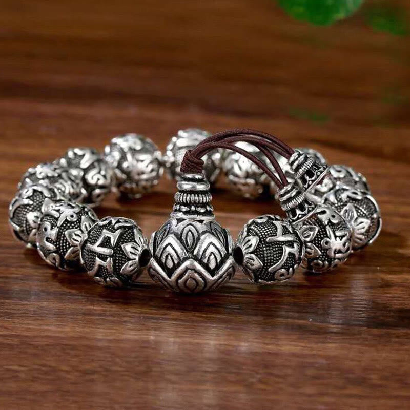 Nimara Ritual Tibetan Om Mani Padme Hum Carved Alloy Beads Amulet Bracelet