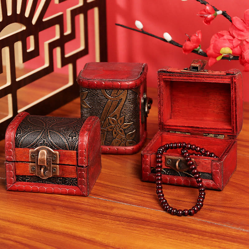 Nimara Ritual Retro Small Wood Jewelry Box Lotus Golden Grape Copper Coin Daffodil Grass Flower Jewelry Storage Box