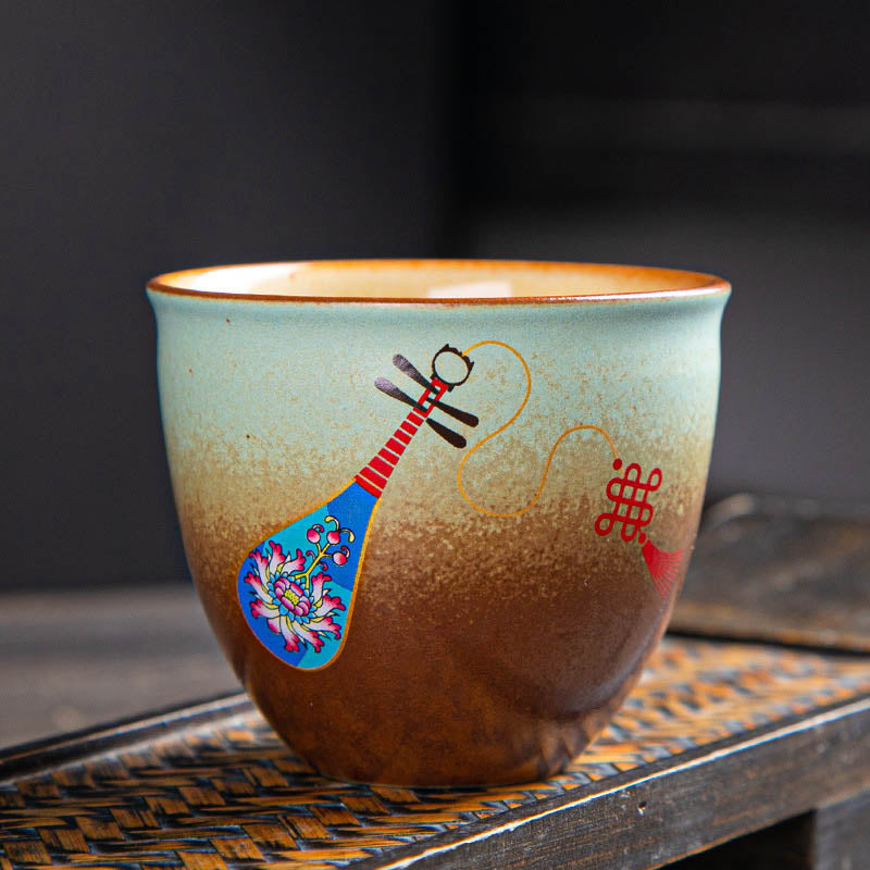 Nimara Ritual Colorful Deer Pipa Snow Plum Blossoms Mountains Rivers Bird Ceramic Teacup Kung Fu Tea Cup Bowl
