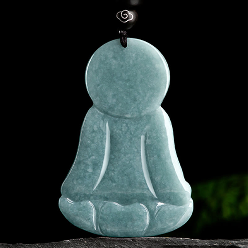 Nimara Ritual Amitabha Buddha Natural Jade Lotus Amulet Compassion String Necklace Pendant