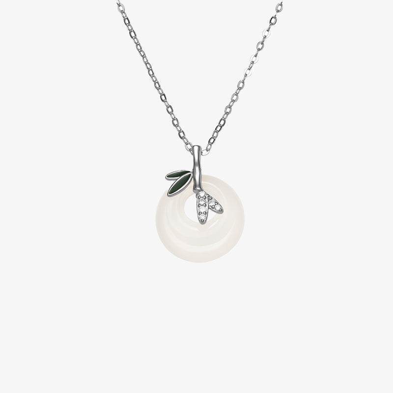Nimara Ritual 925 Sterling Silver Natural Chalcedony Bamboo Leaf Peace Buckle Positive Necklace Pendant