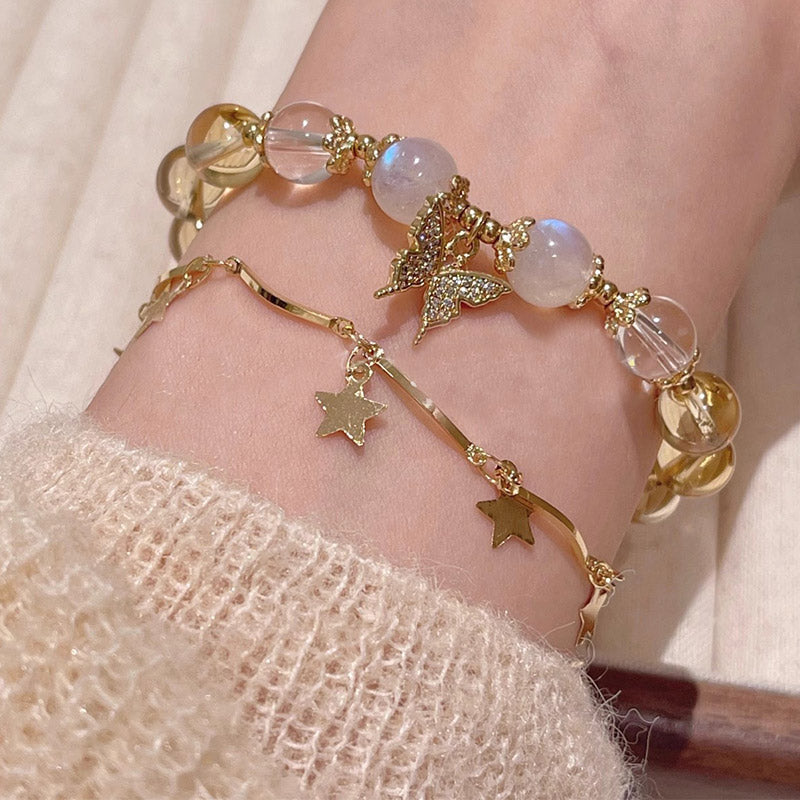 Nimara Ritual Citrine Moonstone Butterfly Charm Prosperity Protection Bracelet