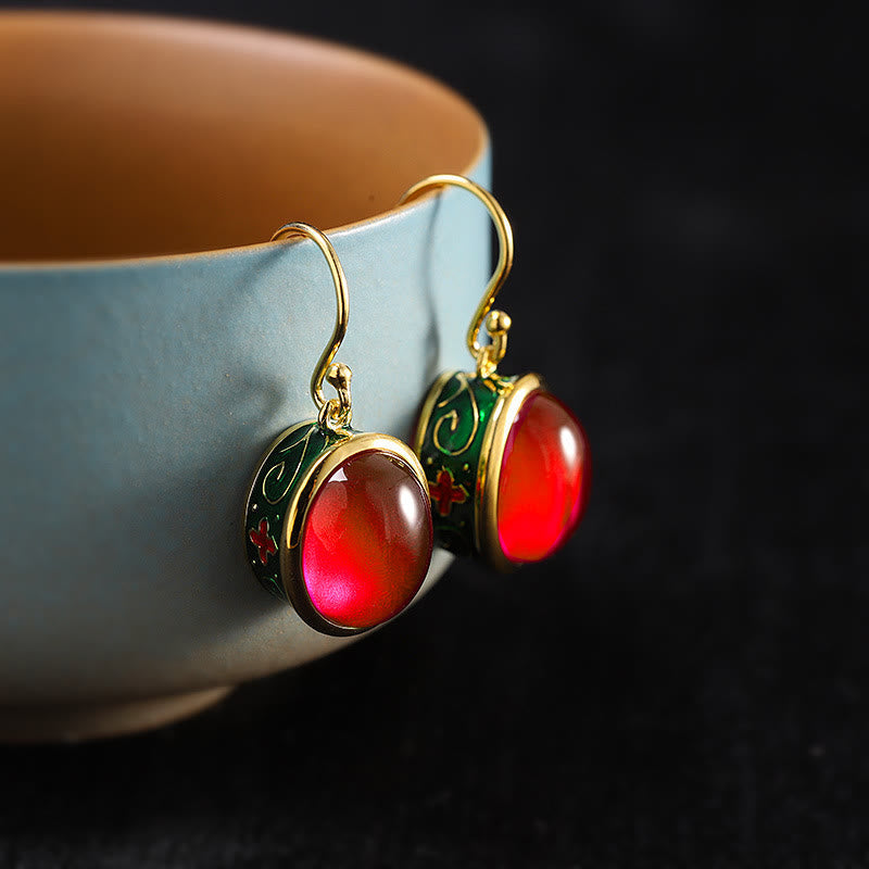 Nimara Ritual Round Red Corundum Confidence Hook Drop Dangle Earrings