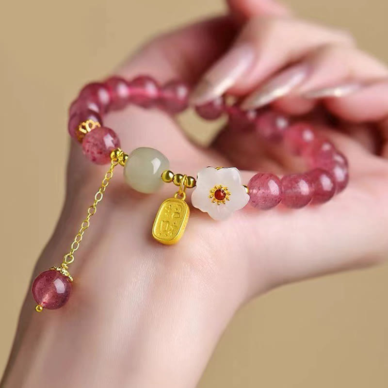 Nimara Ritual Strawberry Quartz Fu Character Pink Crystal Healing Bracelet