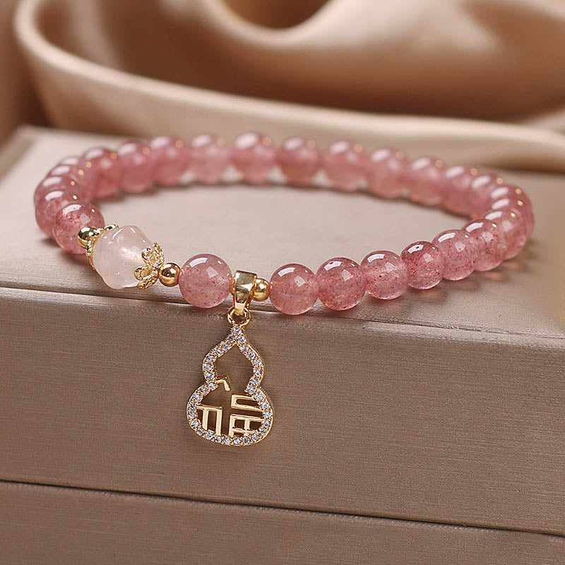 Nimara Ritual Strawberry Quartz Gourd Fu Character Charm Positive Bracelet