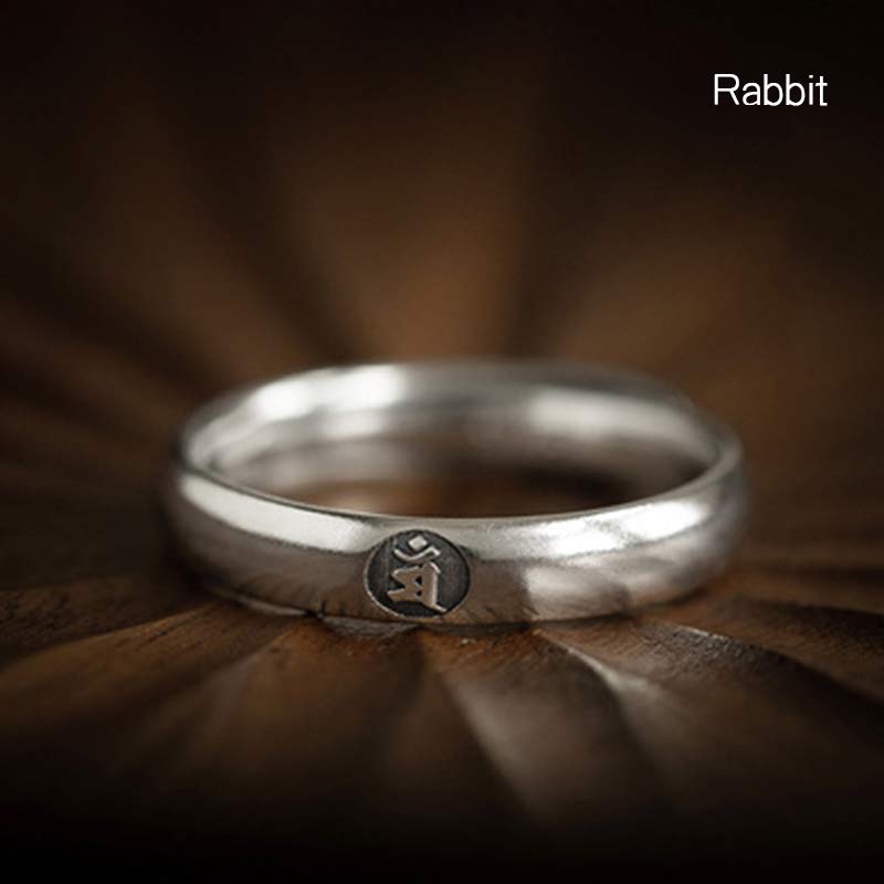 Nimara Ritual 925 Sterling Silver Chinese Zodiac Natal Buddha Blessing Couple Ring