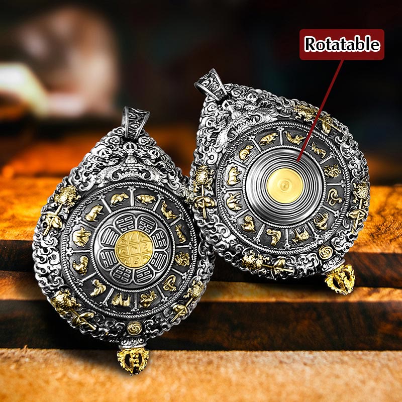 Nimara Ritual Chinese Zodiac Natal Buddha Thangka Nine Palaces Eight Diagrams Wealth Rotatable Necklace Pendant