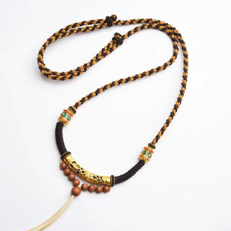 Nimara Ritual Tibetan Handmade King Kong Knot Om Mani Padme Hum Prayer Wheel String Necklace Pendant