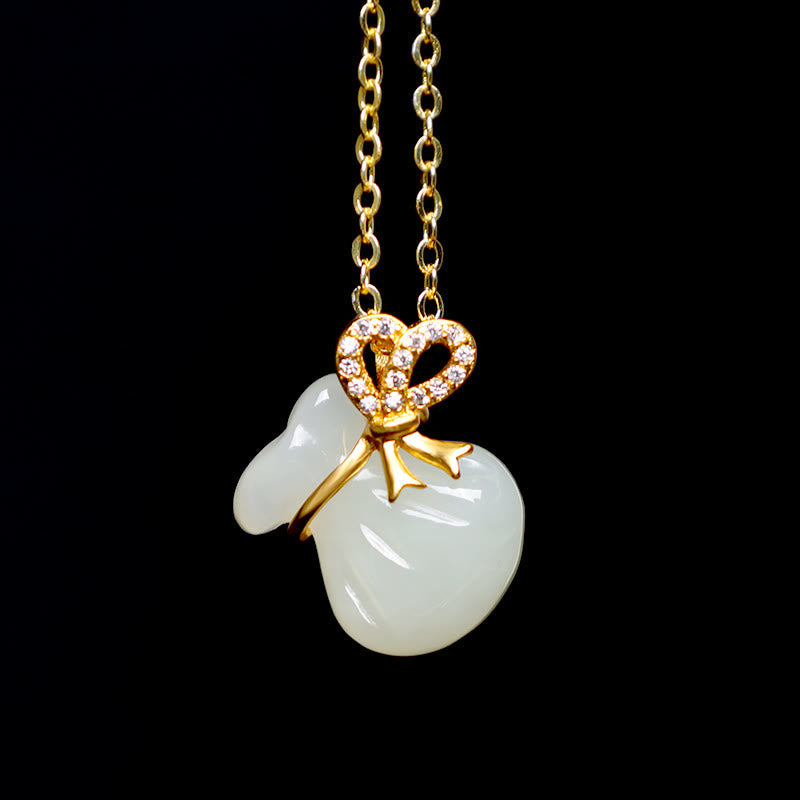 Nimara Ritual Natural Hetian White Jade Luck Money Bag Necklace Pendant