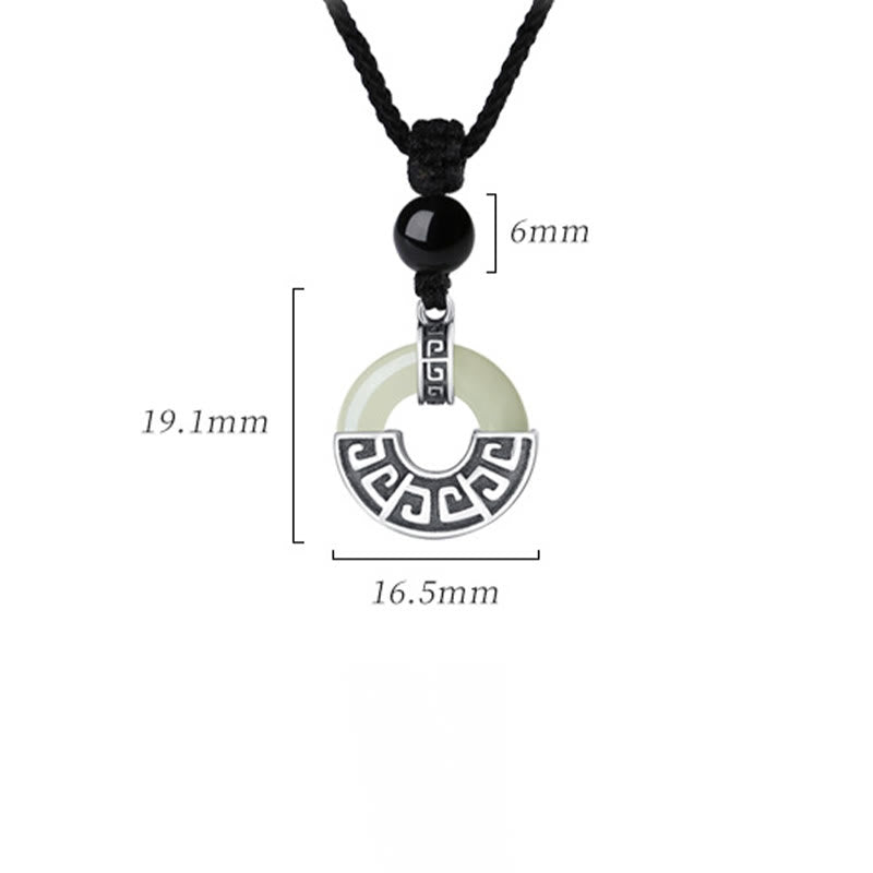 Nimara Ritual 925 Sterling Silver Natural Hetian Jade Peace Buckle Prosperity Necklace Pendant