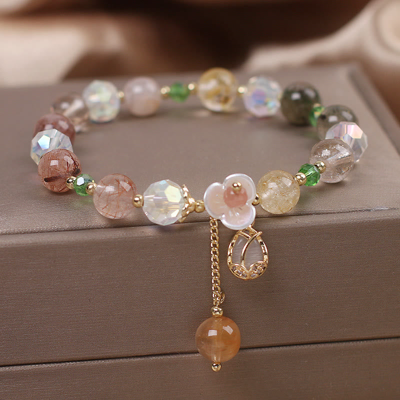 Nimara Ritual Strawberry Quartz Rutilated Quartz Fluorite Flower Healing Bracelet