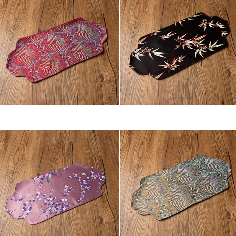 Nimara Ritual Sea Wave Bamboo Plum Blossom Brocade Embroidery Cup Mat Pad Tea Cup Coaster Kung Fu Tea Mat
