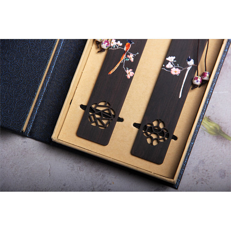 Nimara Ritual Oriole Bird Flower Ebony Wood Bookmarks With Gift Box