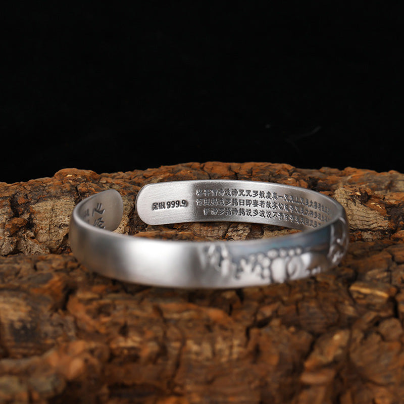 Nimara Ritual 999 Sterling Silver Buddha Head Heart Sutra Serenity Bracelet Bangle