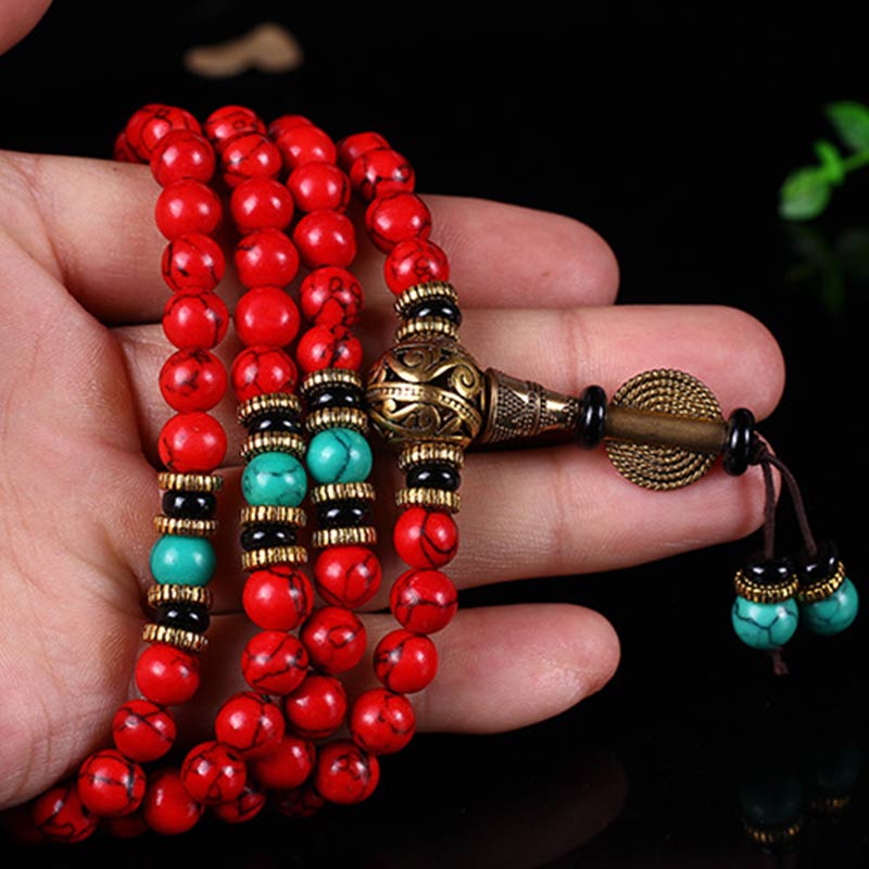 Nimara Ritual Tibetan Mala Red Turquoise Lucky Necklace Bracelet
