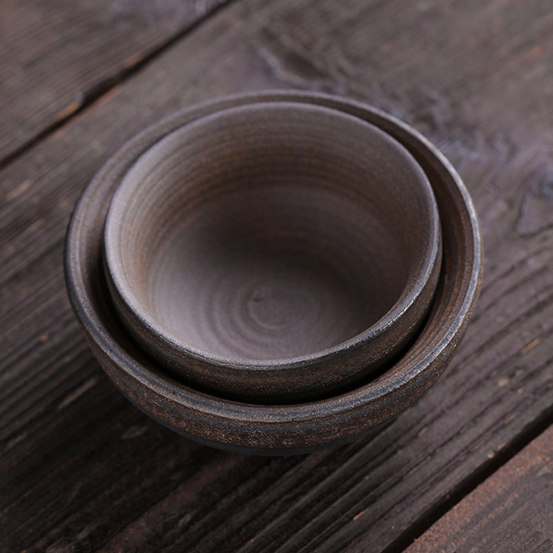Nimara Ritual Simple Brown Striped Texture Ceramic Teacup Kung Fu Tea Cup Bowl