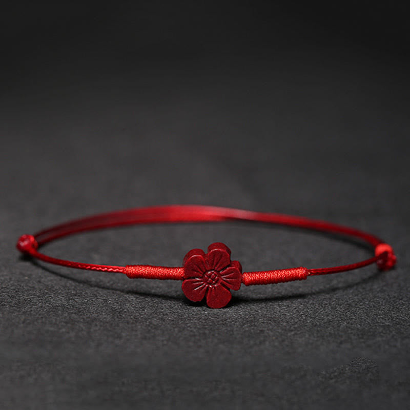 Nimara Ritual Handmade Plum Blossom Four Leaf Clover PiXiu Lotus Koi Fish Cinnabar Blessing Braid Bracelet