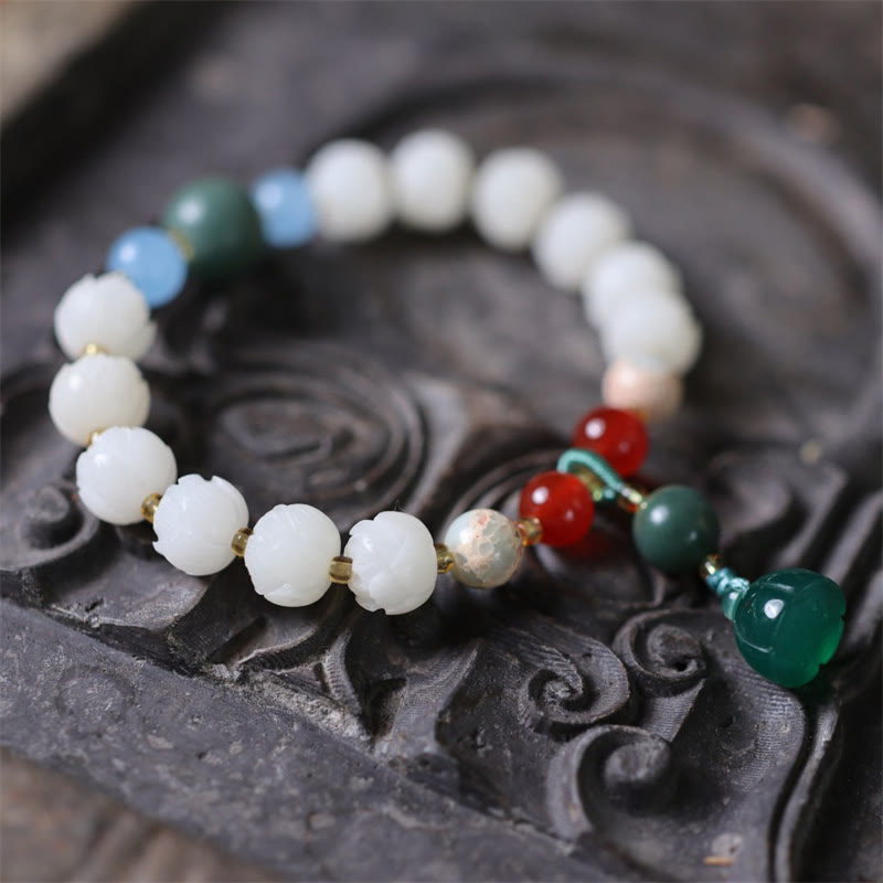 Nimara Ritual Bodhi Seed Lotus Bead Carved Peace Harmony Bracelet