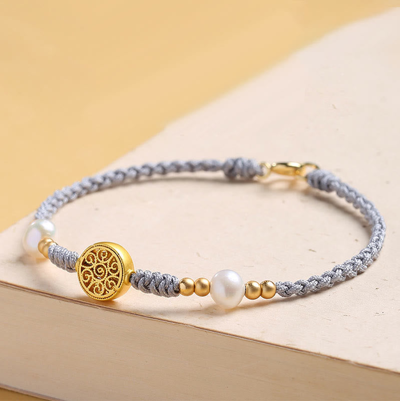 Nimara Ritual Copper Coin Fortune Tree Pearl Luck Blue Rope Braided Bracelet