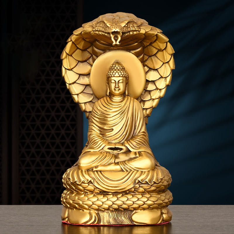Nimara Ritual Buddha Shakyamuni Snake Figurine Serenity Copper Statue Home Offering Decoration