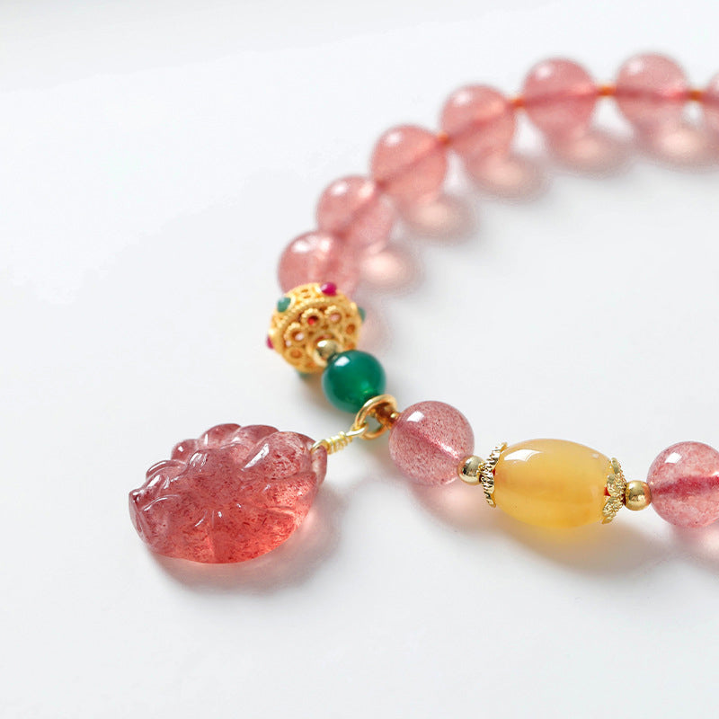 Nimara Ritual Natural Strawberry Quartz Nine Tailed Fox Healing Bracelet