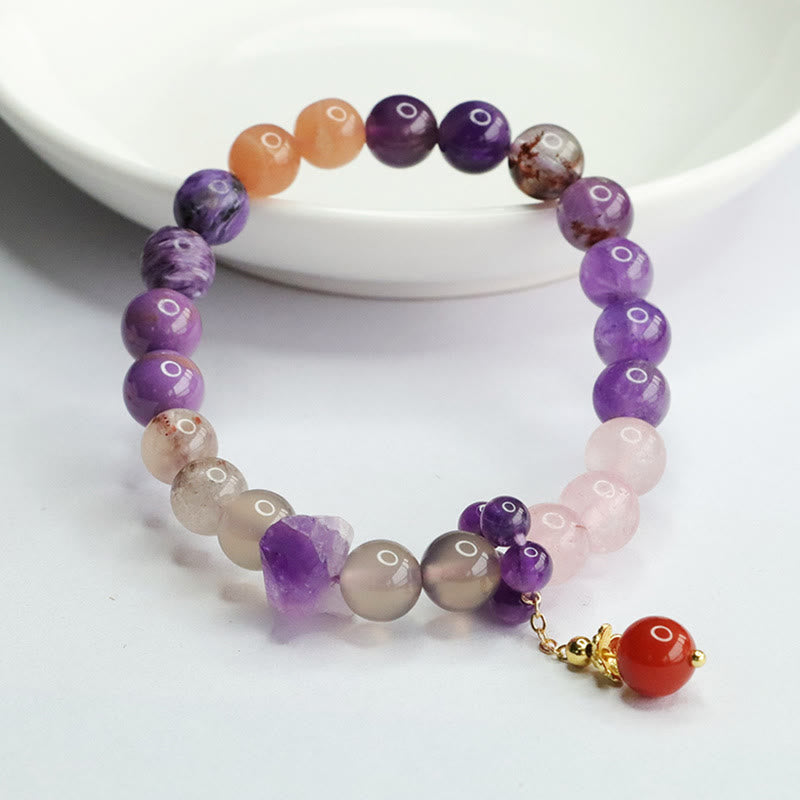 Nimara Ritual Natural Amethyst Crystal Inner Peace Healing Bead Charm Bracelet