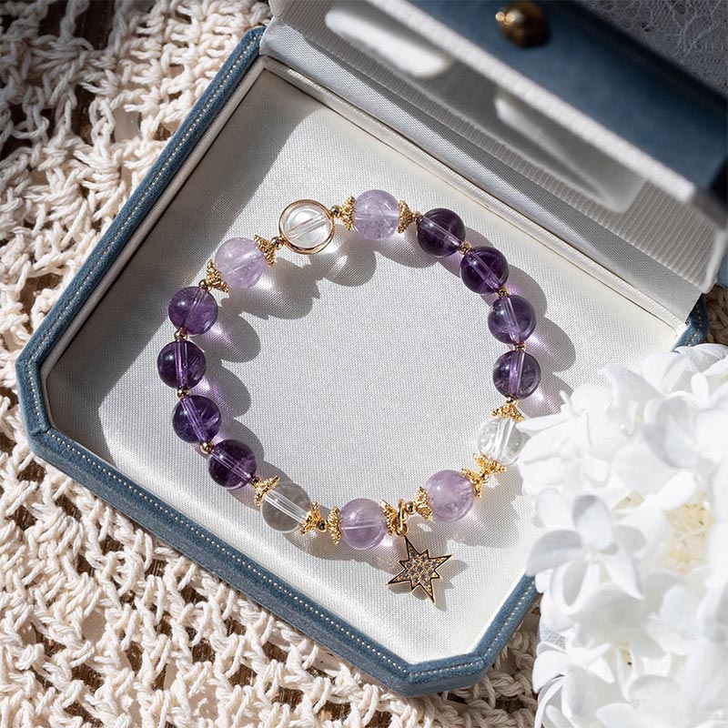 Nimara Ritual Natural Amethyst Inner Peace Healing Star Charm Bracelet