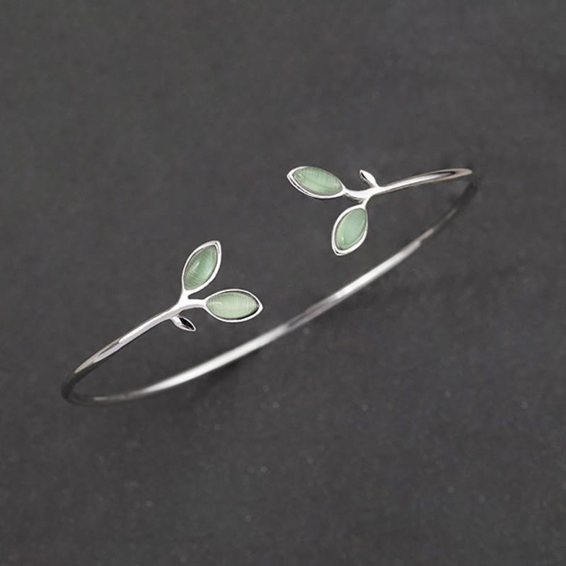Nimara Ritual Leaf Pattern Cat Eye Support Cuff Bracelet Bangle