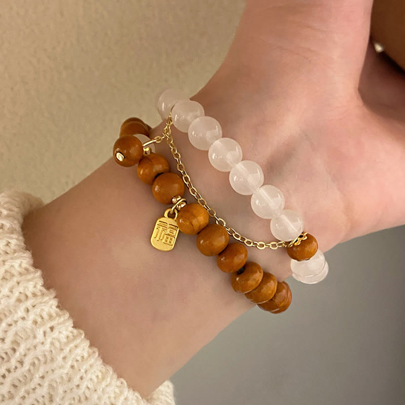 Nimara Ritual Sandalwood Cat's Eye Fu Character Charm Protection Bracelet