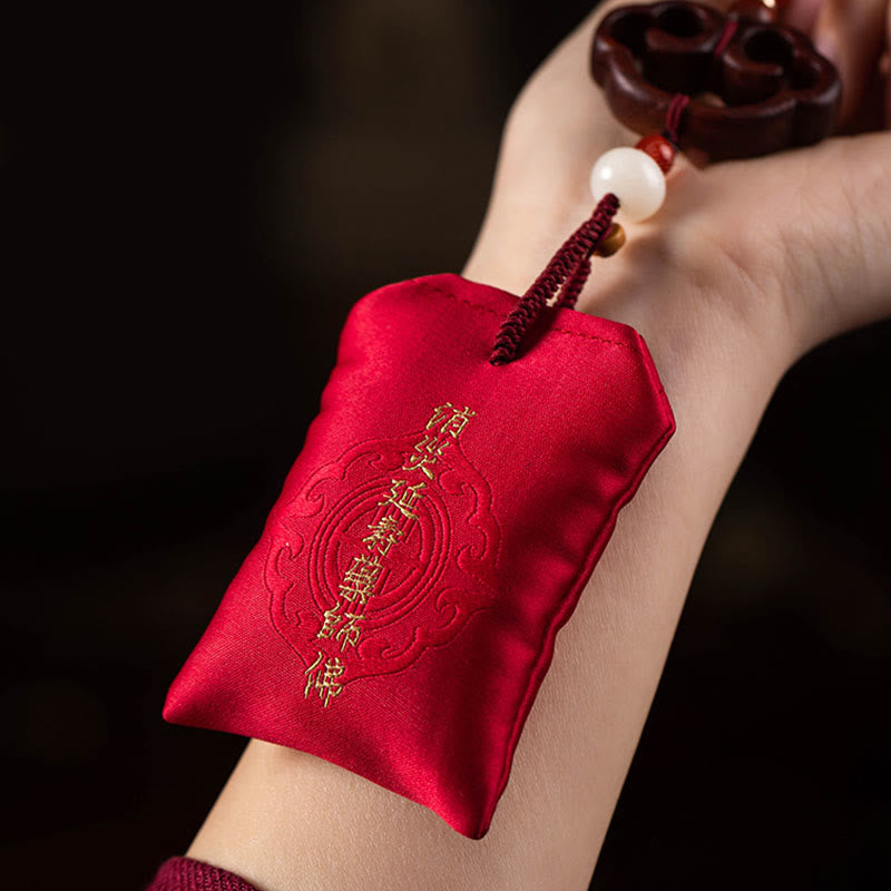 Nimara Ritual Tibetan Small Leaf Red Sandalwood Lotus Cinnabar Sachet Protection Tassel Car Hanging Decoration