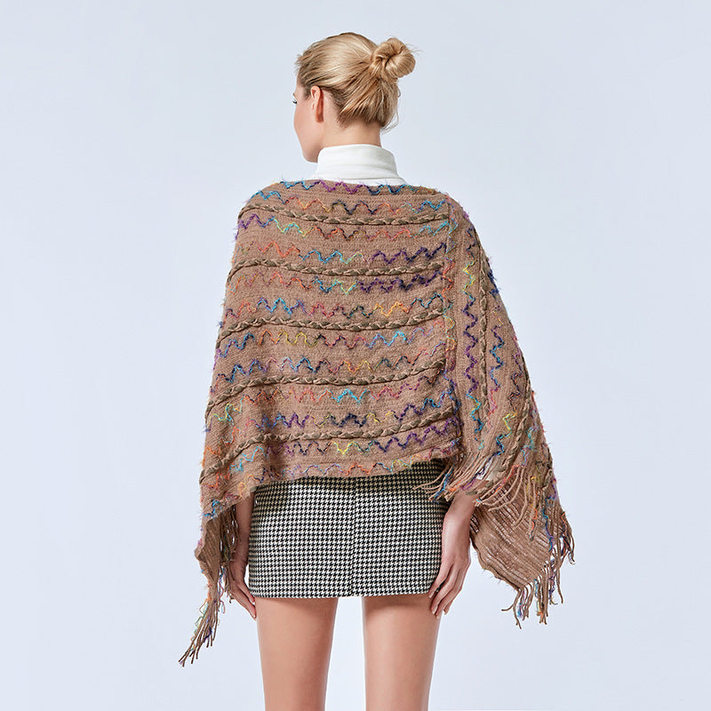 Nimara Ritual Tibetan Colorful Striped Shawl Tassels Pullover Winter Cozy Travel Scarf Wrap