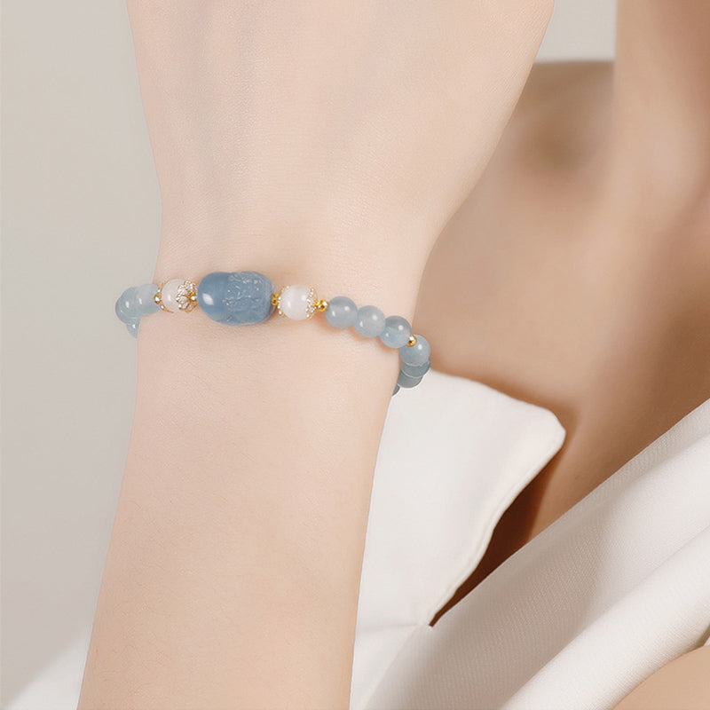 Nimara Ritual Aquamarine Strawberry Quartz Amethyst Moonstone PiXiu Healing Bracelet