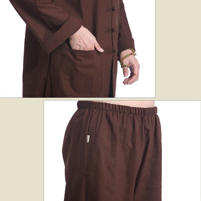 Nimara Ritual Chinese Frog Button Design Meditation Prayer Cotton Linen Spiritual Zen Practice Yoga Clothing Men's Set