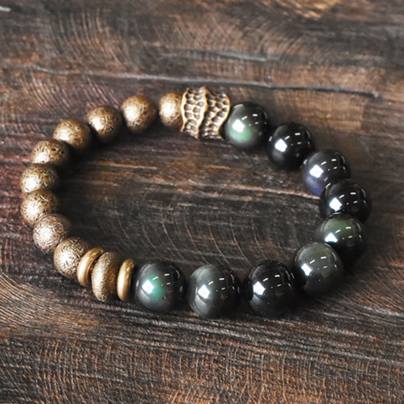 Nimara Ritual Rainbow Obsidian Copper Bead Positive Transformation Bracelet