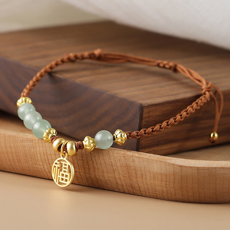 Nimara Ritual Jade Beads Fu Character Blessing Rope Bracelet