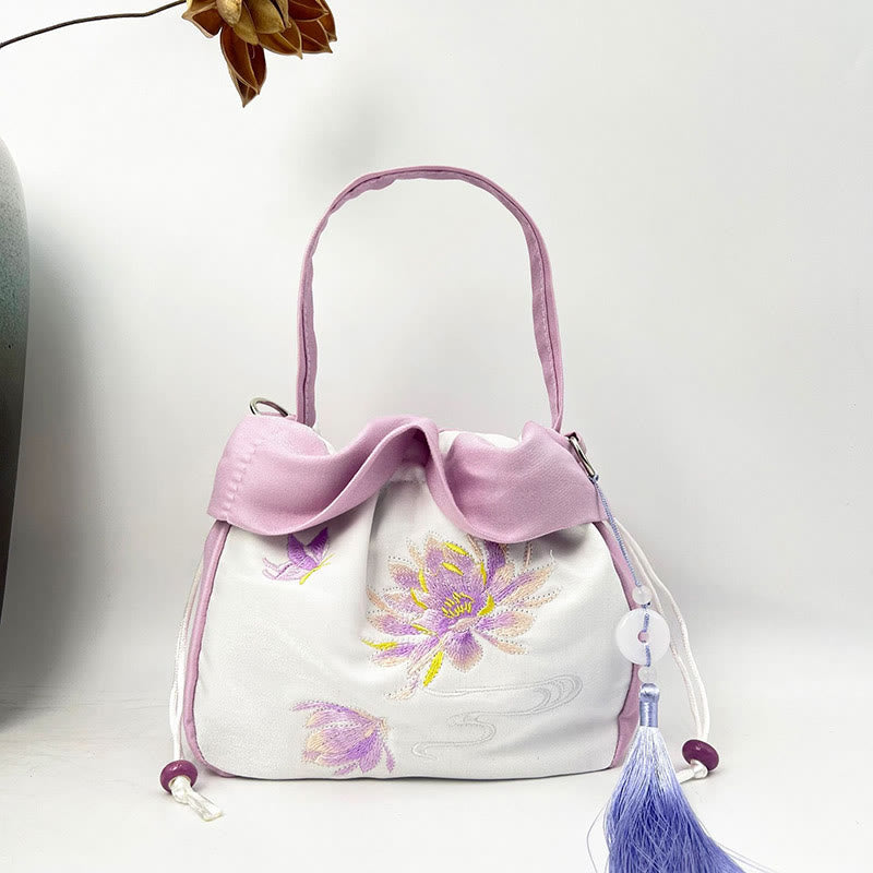 Nimara Ritual Suzhou Embroidery Camellia Magnolia Peony Lotus Silk Tote Crossbody Bag Shoulder Bag Handbag