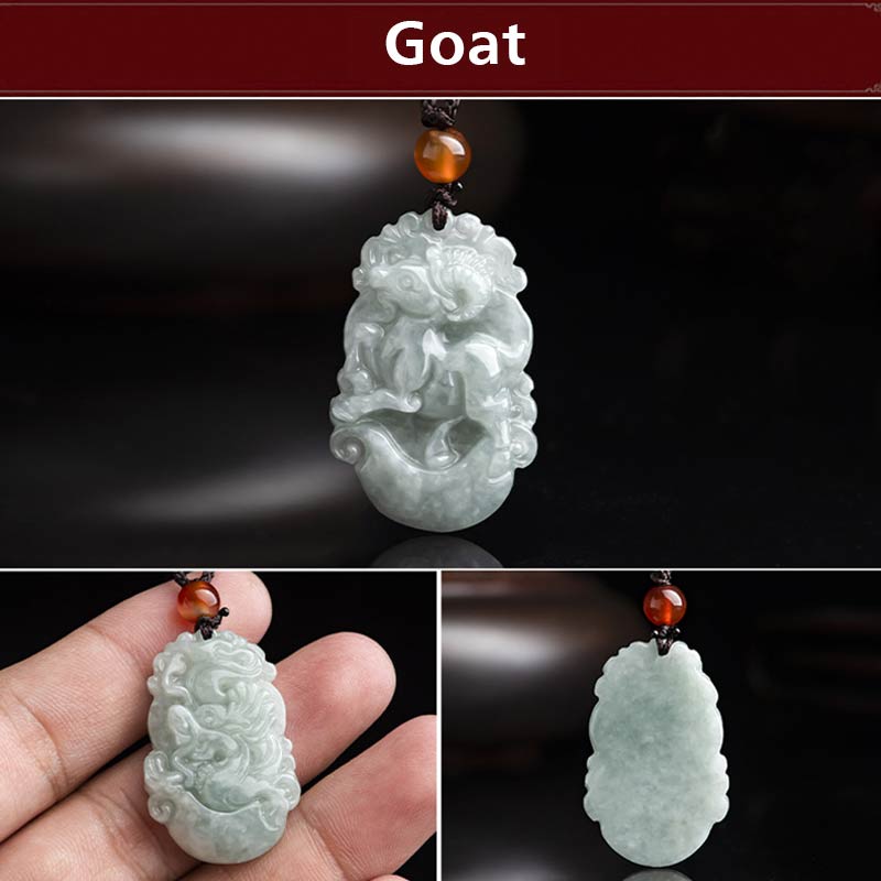 Nimara Ritual Natural Jade 12 Chinese Zodiac Sucess Pendant Necklace