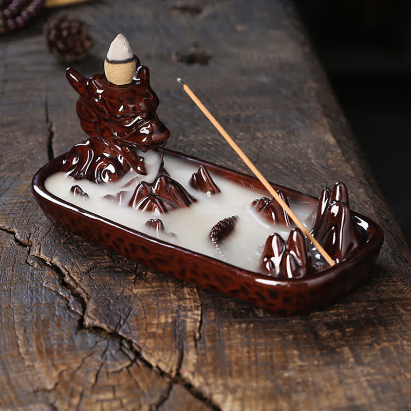 Nimara Ritual Dragon Mountain Strength Ceramic Incense Burner Decoration