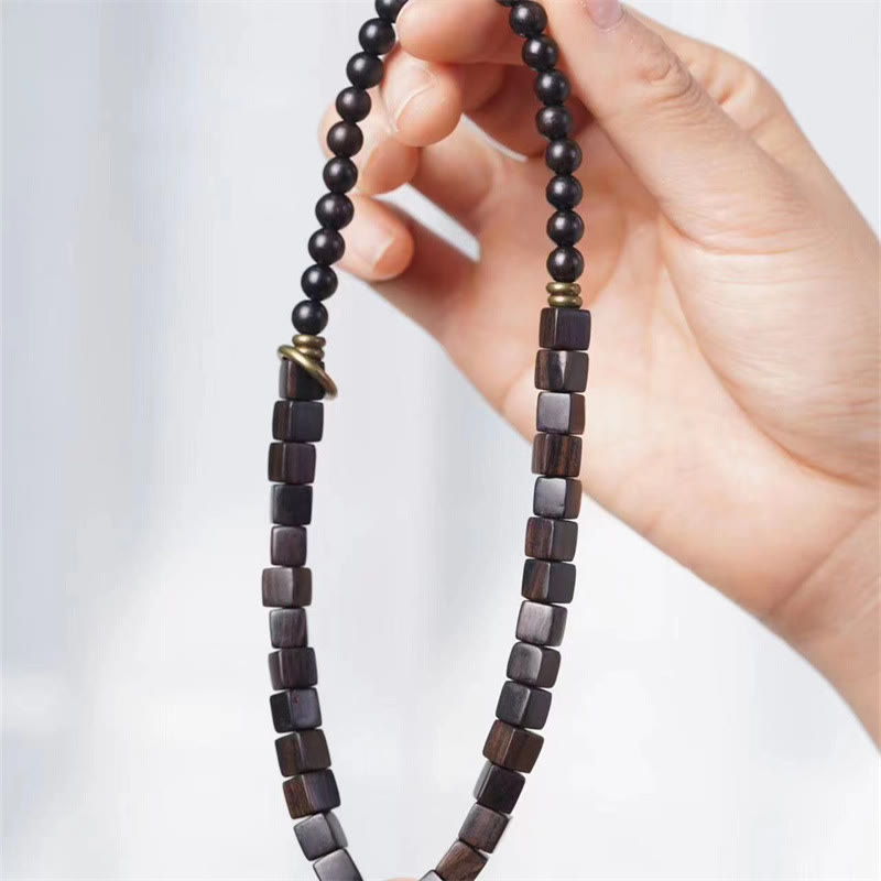 Nimara Ritual Tibet Ebony Wood Square Beads Peace Double Wrap Bracelet