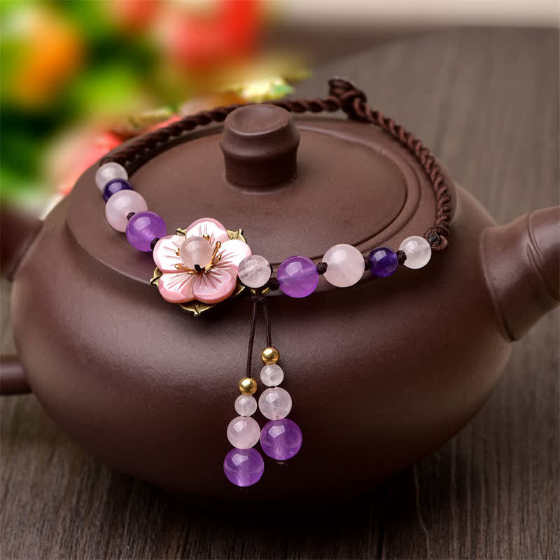 Nimara Ritual Natural Amethyst Rose Quartz Crystal Charm Lucky Healing Anklet