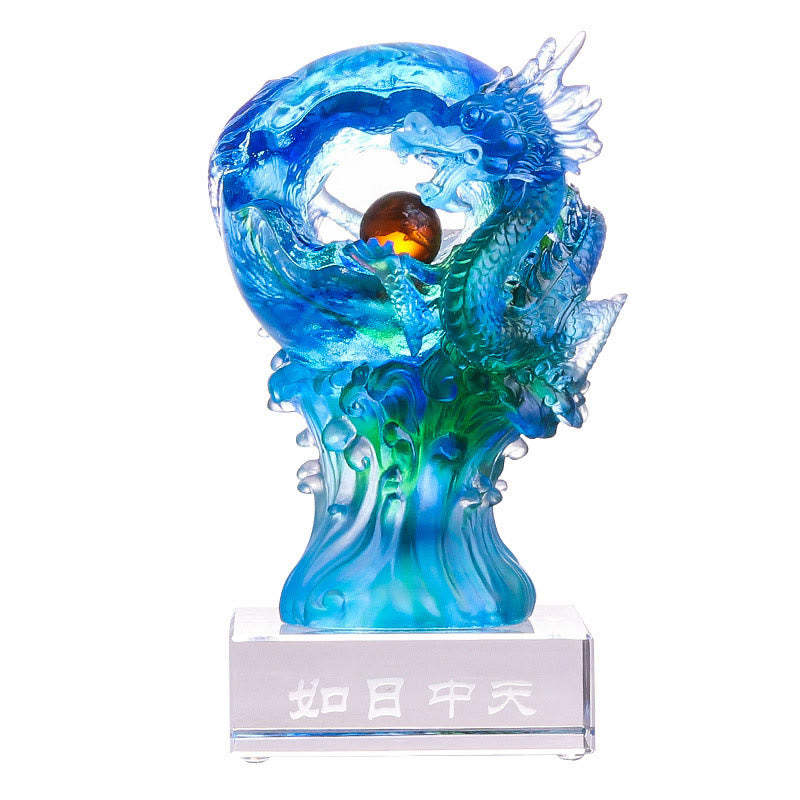 Nimara Ritual Handmade Azure Dragon Liuli Crystal Art Piece Success Protection Home Office Decoration