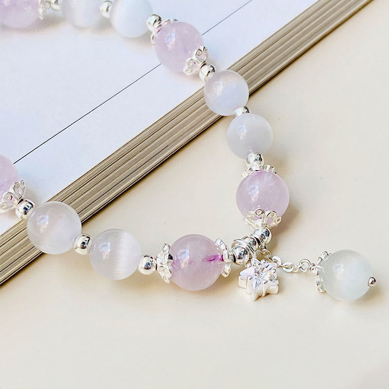 Nimara Ritual 925 Sterling Silver Natural Amethyst Cat's Eye Spiritual Awareness Star Bracelet