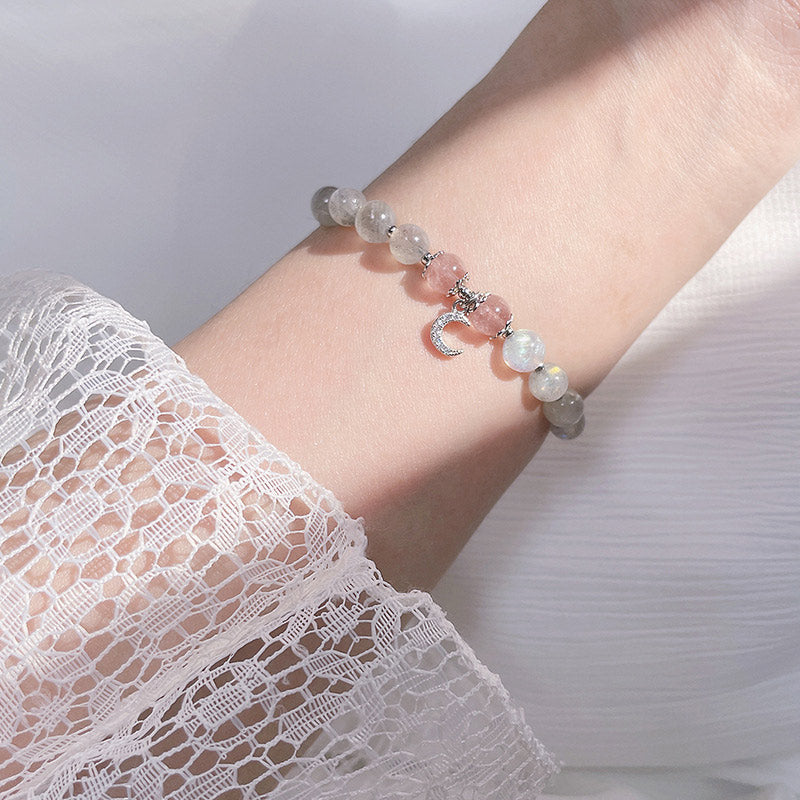 Nimara Ritual Strawberry Quartz Moonstone Luck Moon Charm Bracelet