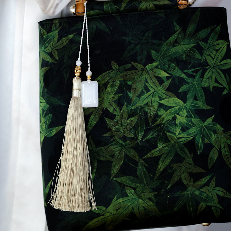 Nimara Ritual Bamboo Leaves Butterfly Koi Fish Bamboo Handles Handbag